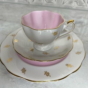 Vintage Tea cup trio  Queen Anne fine bone China Light Pink